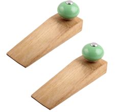 2 Pieces Pea Green Round Ceramic Wooden Door Stopper